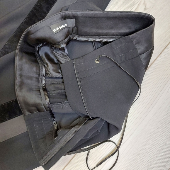 NWOT Almost Vintage Evening Wear Cambio Jet Black Tuxedo Wide Leg Pants Small - Picture 7 of 13